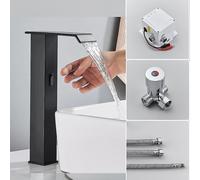 (Black Hot Cold D) Black Sensor Basin Faucet Bathroom Automatic Sensor Watefall Faucet Touchless Free Touch Sink Tap Ho