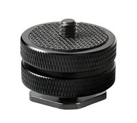 Black Hot Shoe to 1/4"-20 Adapter - Enlarged Round Knurled Nut with Non-Slip Rubber Pad - Professional Cold Shoe Mount for Field Monitors, LED Lights & Microphones