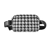 Black Houndstooth Plaid Fashionable Crossbody Bag Waist Packs for Women Men Teenagers Mini Running Belt Bag Waist Pack with Adjustable Strap for Travel Shopping Running, Black Houndstooth Plaid, One