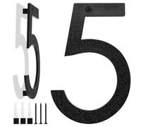Black House Number, 20cm Large, Floating House Number Plaque, Street Door Number made from ABS Plastic with 3D Effect for Office Doors, Mailboxes, Garages - Digit(5)