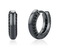 Black Huggie Hoop Earrings 925 Sterling Silver Black Cut CZ Hoop Earrings Punk Minimalist Hypoallergenic Earrings Cubic Zirconia Jewellery Gifts for Men Women