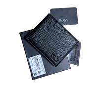 (Black) Hugo Boss Mens Wallet Bardio Grained Leather Bifold Credit Card Holder Gift Box