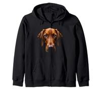 Black Hungarian Pointer Dog Vizsla Face Zip Hoodie
