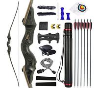Black Hunter 60 Inch Archery Takedown Longbow Right Hand 30-55lbs with 12pcs Carbon Arrows for Hunting Target Shooting (55LBS)