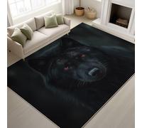 Black Hyper-Realistic Photographic Realistic Anti-slip backing Rug Black Wolf Close-Up Light & Shadow & Anti-slip stickers Fantasy Area Rugs 90 x 120 cm Print Rug for Game Room Living Room
