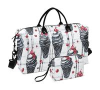 Black Ice Cream Buffalo Plaid Snowflakes Christmas Large Bag Travel Overnight Carry on Bag Gym Bag with Adjustable Strap for Yoga Large Capacity