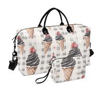 Black Ice Cream Buffalo Plaid Snowflakes Christmas Large Bag Weekend Bag Large Gym Bag with Toiletry Bag for Airplane Traveling Large Capacity
