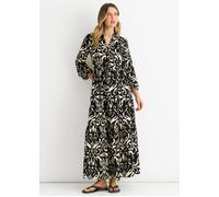 Black Ikat Print Tie Waist Maxi Dress Gini London Black L/XL