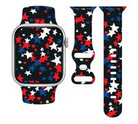 Black Independence Day Watch Series 10 IWatch Band Compatible With Apple Watch 42/44/45/49mm, Blue Red Stars Wristbands Rubber Silicone Straps Replacements For Series 9/8/7/6/5/Se/Ultra For Women Men