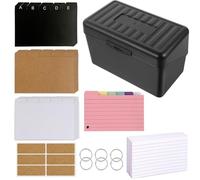 Black Index Card Box Set, Flashcard Organiser with Dividers, Colourful Lined, 6 Rings,6 Kraft Stickers, Revision Cards Holder for on the go Learning Notes, Recipe, Study, School Supplies, Office, Home