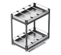 Black Individual Pull Out Cabinet Organizer, Heavy Duty Narrow Cabinet Sliding Shelves with Movable Partition, Slide Out Drawers Organization for Kitchen, Bathroom, Pantry