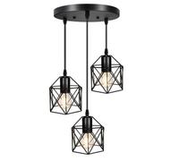 Black Industrial Chandelier Lighting, E27 Cafe Wrought Iron Chandelier, Single Head/3 Head Pendant Light, Long Cord Adjustable Hanging Lights for Restaurant Corridor Terrace