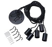 Black Industrial pendant light fitting, 5lights Spider Hanging light fitting with adjustable 3M twisted braided cable, Retro industrial Cluster Pendant light Fittings E27 Lamp Holder-Black/1010-5LT