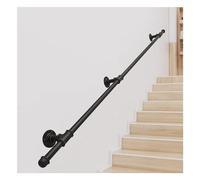 Black Industrial Pipe Stair il - 9.2FT Wrought Iron Wall Mount for Indoor & Outdoor Use Perfect for Elderly Safety on Decks Gardens & Stairs