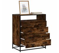 Black Industrial Style Drawer Cabinet with Ample Storage, Sturdy Build for Urban Living (Smoked Oak)