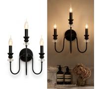 Black Industrial Vintage Wall Sconce, 1-Light Wall Lamp for Bedroom Indoor | Hardwired Wall Mounted Retro E14 Metal Headboard Light Fixture for Staircase Living Room Bathroom