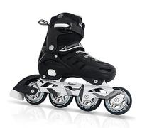 Black Inline Skates for Youth Boys Men, 4 Sizes Adjustable Blades Roller Skates with Ankle Support, Adjustable Strap, 90mm Wheels and Soft Boot Fit for Skating, Roller Derby, Street Hockey