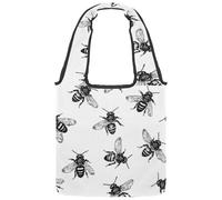 Black Insects Bees Reversible Canvas Shoulder Tote - Double-Sided Print, 12oz Cotton, 27cm Drop, Fold-Flat Bag for Travel, Shopping, Street Outings