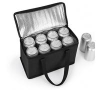 Black Insulated Grocery Bag, Small Thermal Tote for Picnic Travel | Black non-woven fabric, pearl cotton padding, aluminum film lining, 11.02 x 5.51 x 6.69 in, carry handle