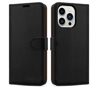 (Black) iPhone 14 Pro (6.1) Case Leather Wallet Book Stand view