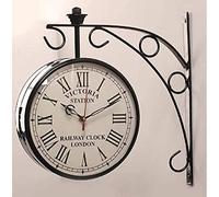 Black Iron 8 Inch Victoria Station Clock London Vintage Wall Clock Retro Wall Clock Double Sided Wall Clock Antique Clock (8 Inch)