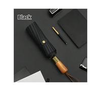 (Black, Iron) Automatic Folding Umbrella Extra Large Folded Umbrella Wooden Handle Durable and Large-sized Sun-protective Automatic Umbrella