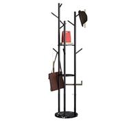 Black Iron Coat Rack with 9 Hooks 2 Shelves Freestanding Design 33 * 170cm - Stylish and Functional Entryway nizer for Coats Hats and Accessories.