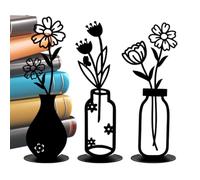 Black Iron Floral Ornament - 3pcs Modern Metal Vase Sculpture Set | Decorative Table Centerpiece Artwork 330g Display Living Room Bedroom Kitchen Desk Shelf Farmhouse Apartment Balcony