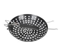 Black Iron Grill Pan with Folding Handle, Extra Thick Holes | Flat Cooking Surface, Smooth round Edges, Portable for Fish and Seafood at Home or Backyard Grilling
