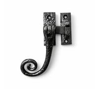 Black Iron Monkey Tail Window Fastener, Traditional Antique Style Casement Window Latch with Matching Keep, Rustic Heritage Window Furniture for Wooden Frames