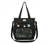 Black Ita Bag, Cute Messenger Bag with Star Pattern for Women, Transparent Anime Display Window, Y2K Kawaii Crossbody Bag Convertible Shoulder and Hand Carry Bag