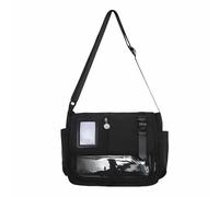 black ita messenger bag for women, large capacity cute pin display crossbody bags, kawaii japanese anime ladies purse with water bottle holder, y2k korean college aesthetic carteras para mujer