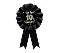 Black It's My 10th Birthday Tinplate Badge Pin, Happy 10th Birthday Boys and Girls Award Ribbon Party Decorations Sign