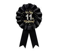 Black It's My 11th Birthday Tinplate Badge Pin, Happy 11th Birthday Boys and Girls Award Ribbon Party Decorations Sign
