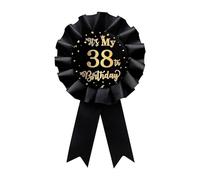 Black It's My 38th Birthday Party Badge Button, Happy 38th Birthday Men and Women Award Ribbon Party Decorations Sign, no gemstone