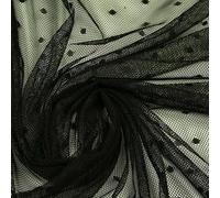 Black/Ivory 3mm Dobby Spot Polka Dot Power Mesh Net Tulle Stretch Dress Fabric (1 Metre, Black 3827)
