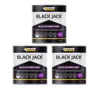 Black Jack® 901 Black Bitumen Paint, Solvent-Based, Fast-Drying, for Metal, Felt and Concrete, 1L, Pack of 3