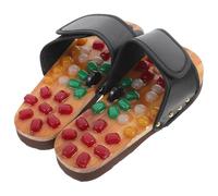 Black Jade Pebble Massage Slippers Size 35-36 for Adults | Raised Points, Curved Footbed, Anti-slip Sole, Natural Stone and PU Build, Sleek Home Wear