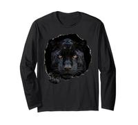 Black Jaguar Breaking Through Torn Hole Wildlife Graphic Long Sleeve T-Shirt