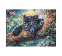 Black Jaguar on Log in Jungle 500 Piece Jigsaw Puzzle for Adults Jigsaw Weekend Chill Out Activity Challenging Colourful Puzzle for Friends 500 PCS