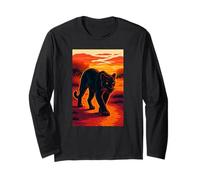 Black Jaguar Panther Sunset Jungle Art, Love Big Cats Long Sleeve T-Shirt