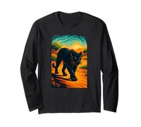 Black Jaguar Panther Sunset Jungle Art, Love Big Cats Long Sleeve T-Shirt