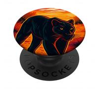 Black Jaguar Panther Sunset Jungle Art, Love Big Cats PopSockets Adhesive PopGrip