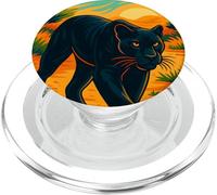 Black Jaguar Panther Sunset Jungle Art, Love Big Cats PopSockets PopGrip for MagSafe