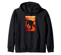 Black Jaguar Panther Sunset Jungle Art, Love Big Cats Zip Hoodie