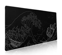 Black Japanese Aesthetic Gaming Mouse Pad XXL Anime Wave Octopus Tentacle Extended Big Large Desk Mat Non-Slip Rubber Base Stitched Edge Long Keyboard Mousepad for PC Computer Laptop,35.4×15.7 in