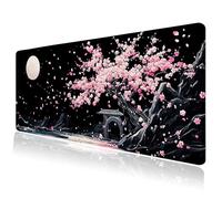 Black Japanese Cherry Blossom Large Mouse Pad, Desk Mat Computer Keyboard Pad Non-Slip Rubber Base Waterproof with Stitched Edges for Laptop Gaming, Office & Home 31.5 x 11.8 Inch (XL-21)