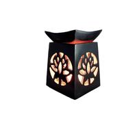 Black Japanese Square Soapstone Oil burner Warmer with removable bowl Lotus design