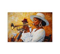 Black Jazz Musicians Canvas Wall Art, African Americans Playing Instruments Music Art Print, Wall Art Hanging Paintings for Bar Music Themed Wall Decor 16x24inch(40x60cm)