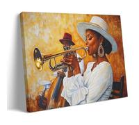 Black Jazz Musicians Canvas Wall Art, African Americans Playing Instruments Music Art Print, Wall Art Hanging Paintings for Bar Music Themed Wall Decor 08x12inch(20x30cm)